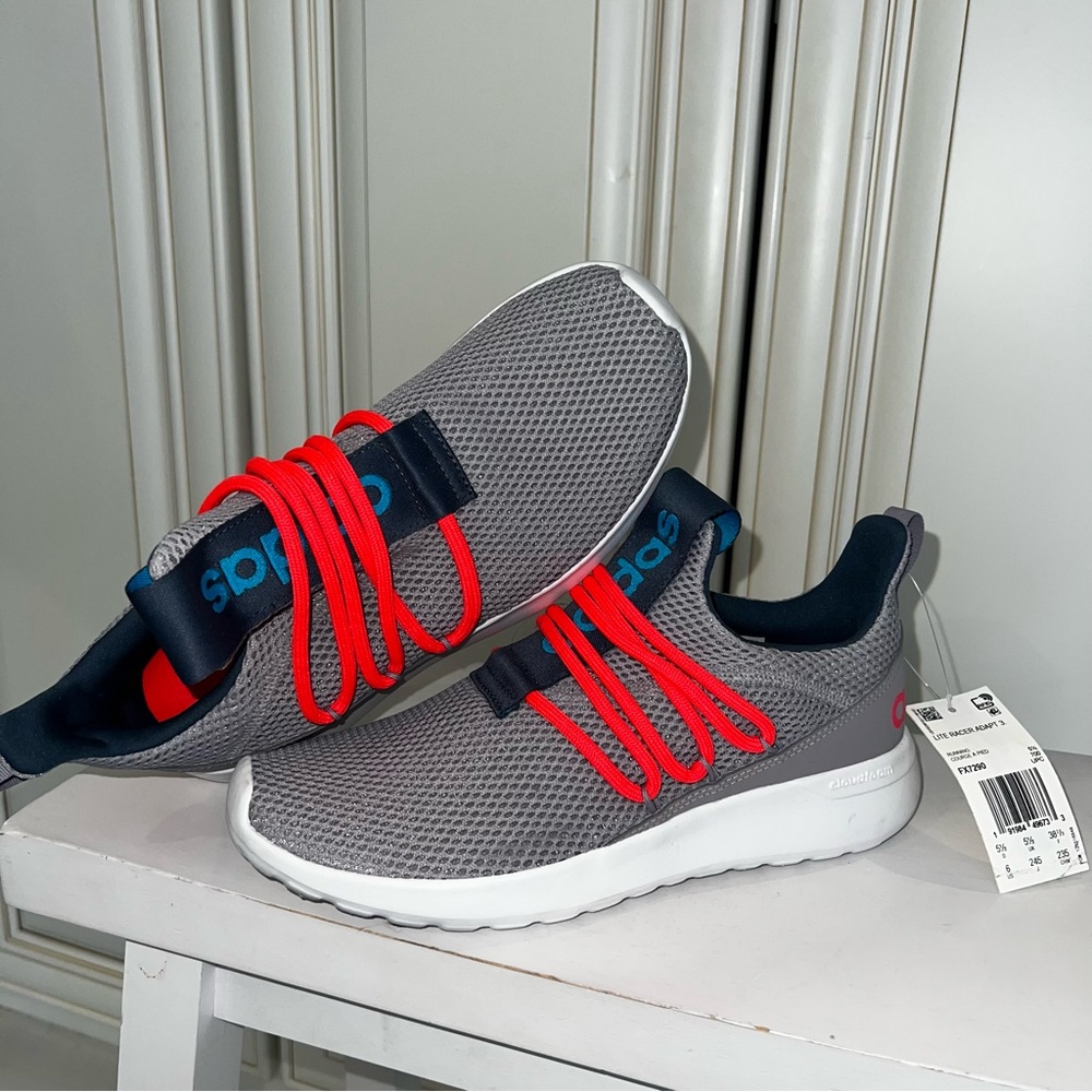 Adidas Gray and Red Lite Racer Sneakers